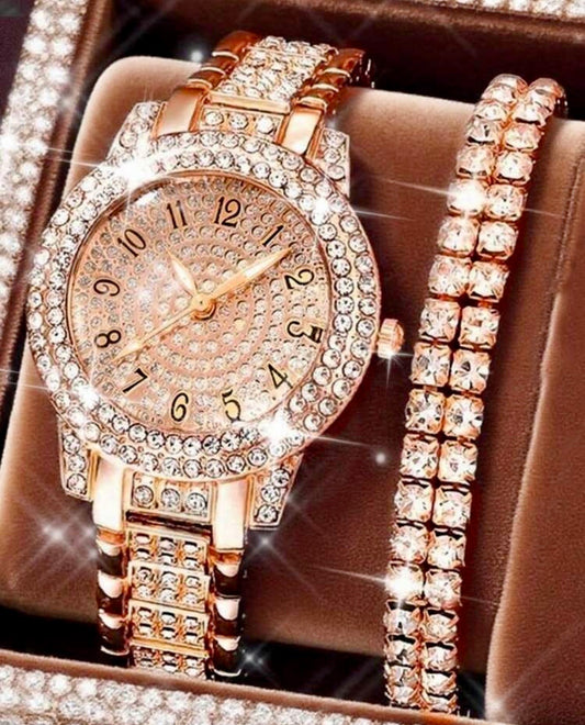 Rose gold diamond studded watch set