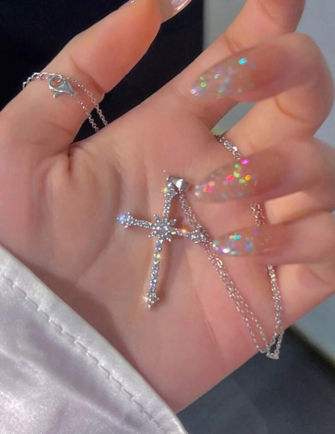 Fully rhinestoned star & cross necklace