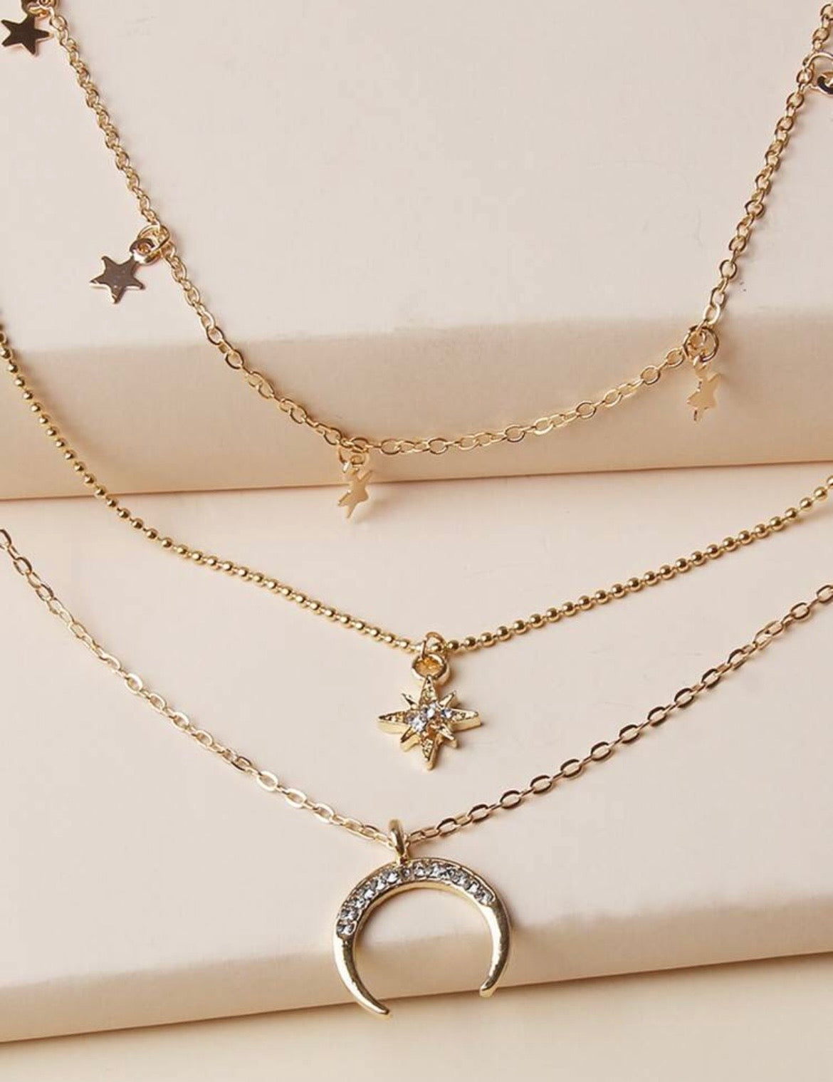 Moon & star charm layered necklace