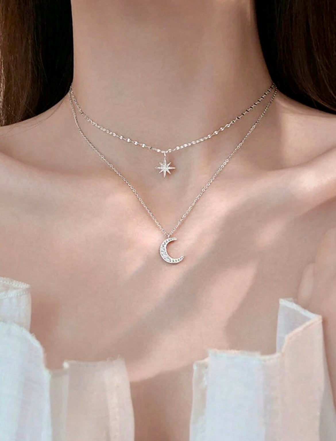 Star & moon double layer necklace