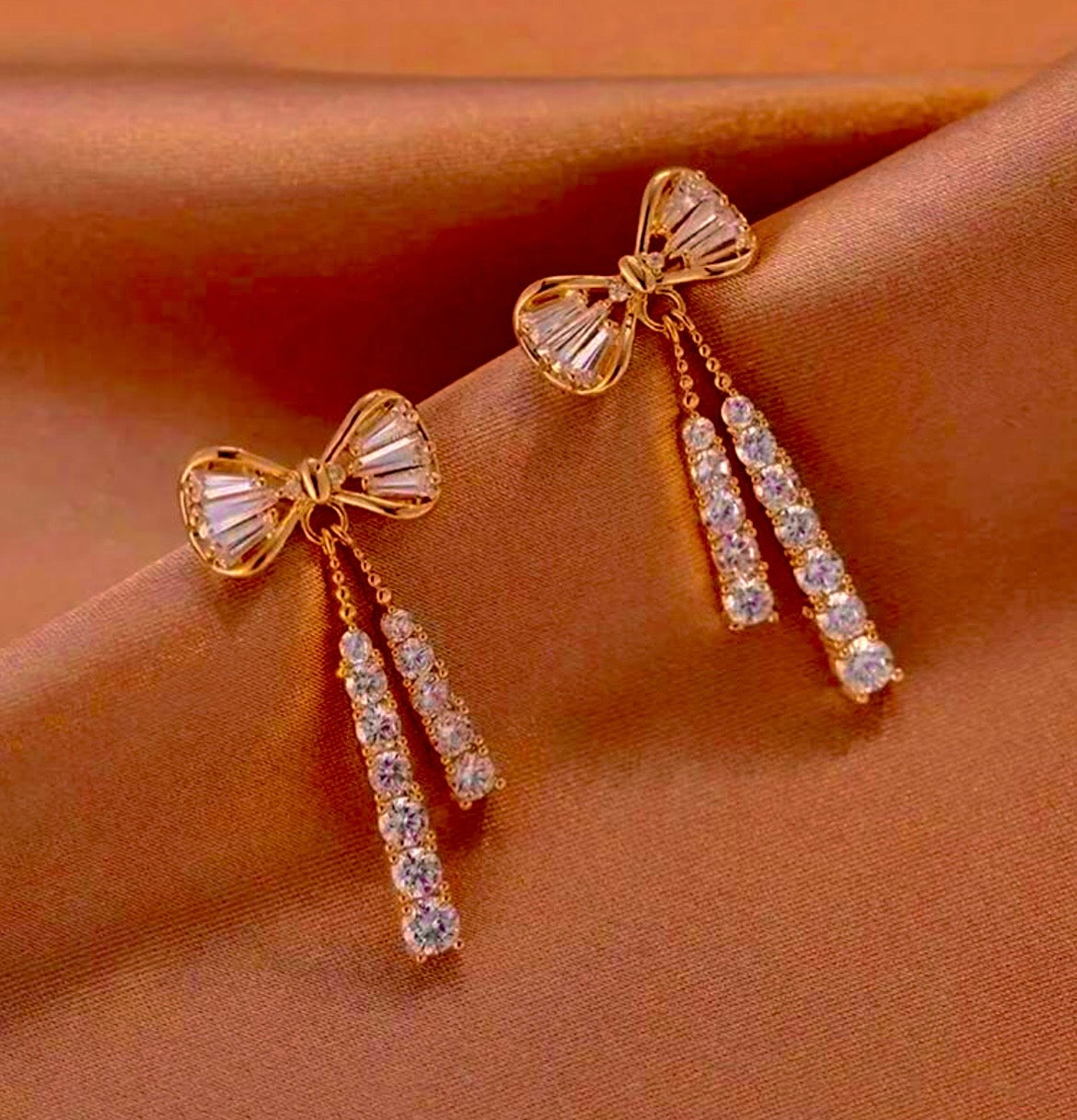 Bow crystal drop earrings