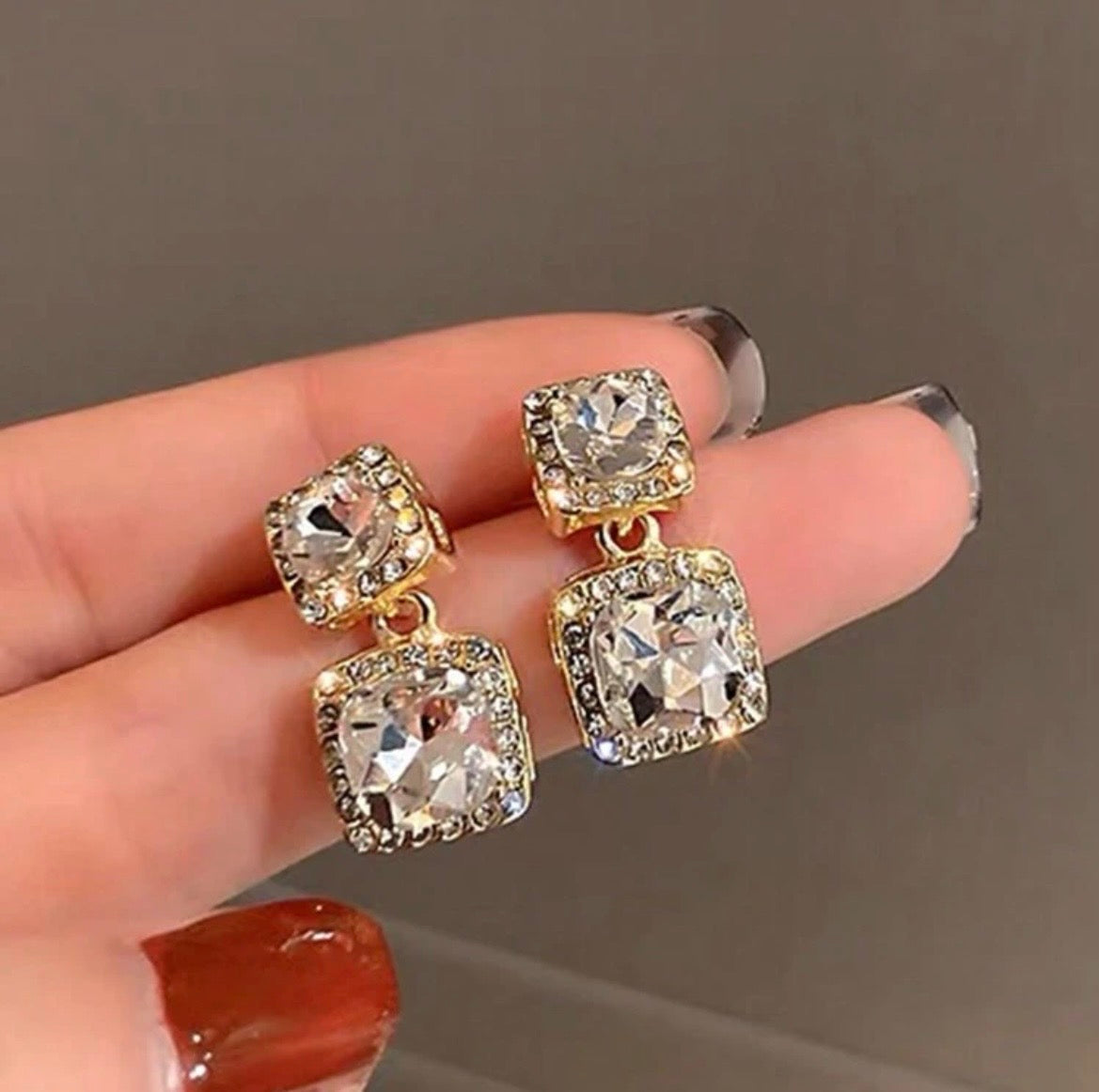 Square glass drop earrings