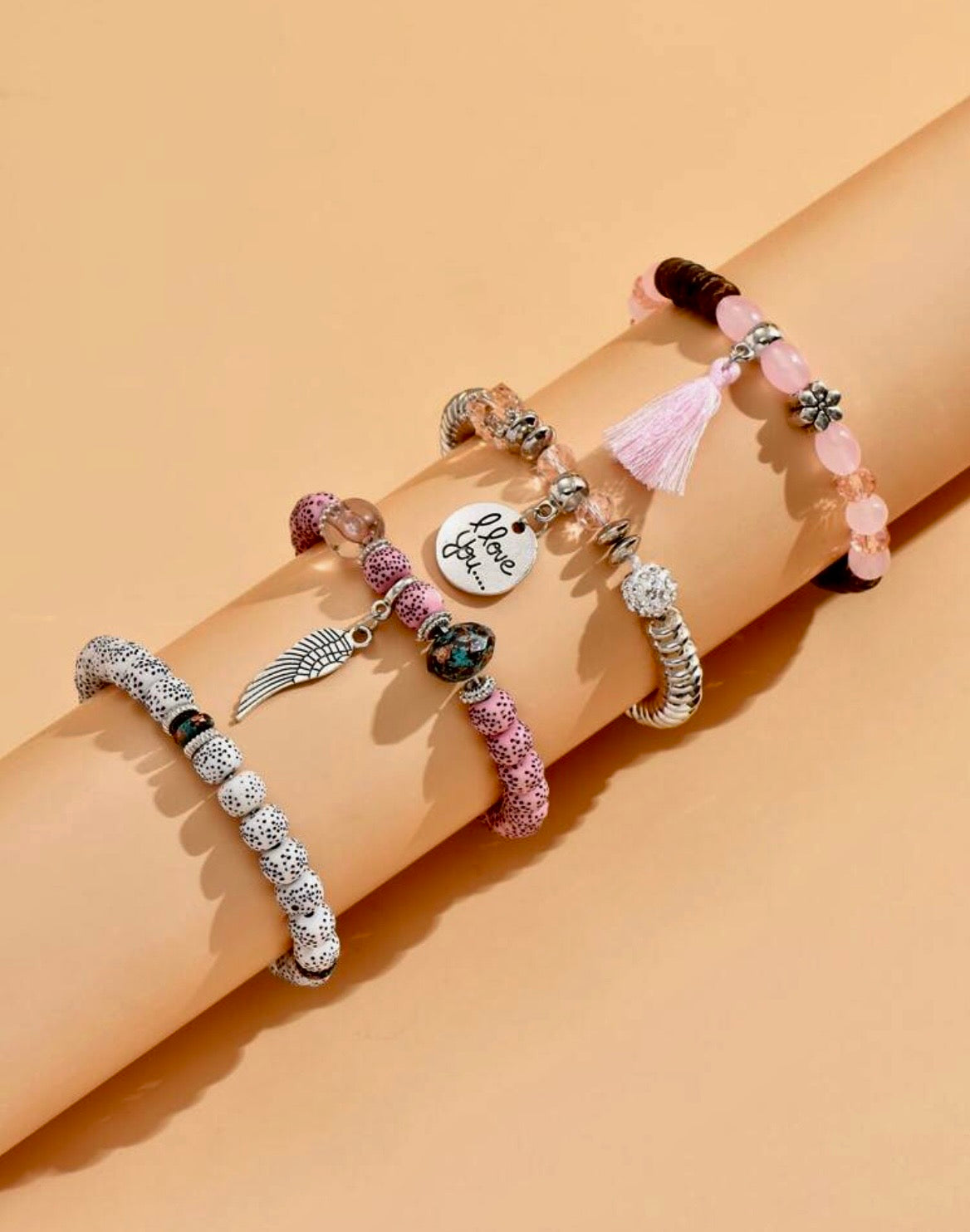 'I love you' tassel charm bracelet set