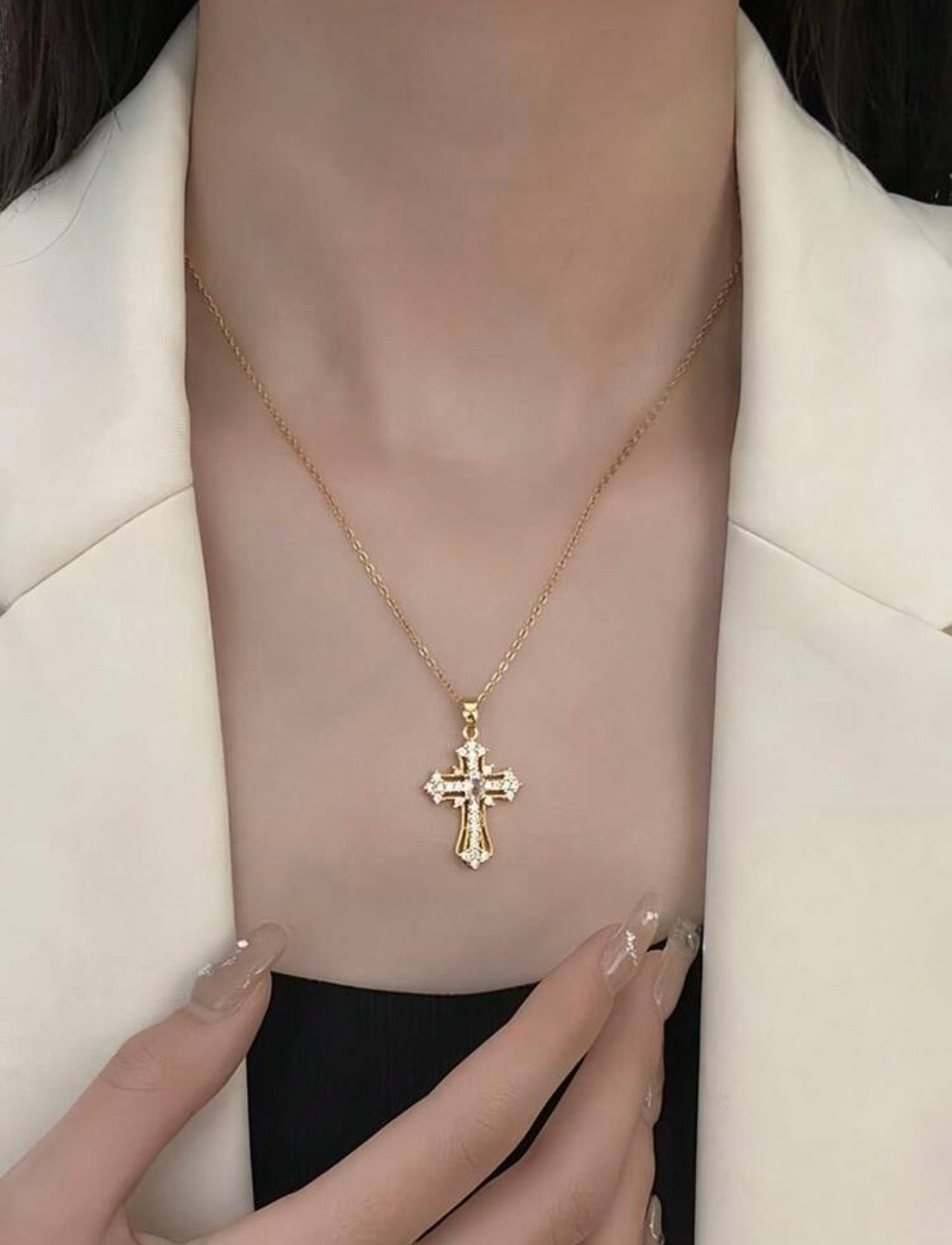 White diamond cross necklace