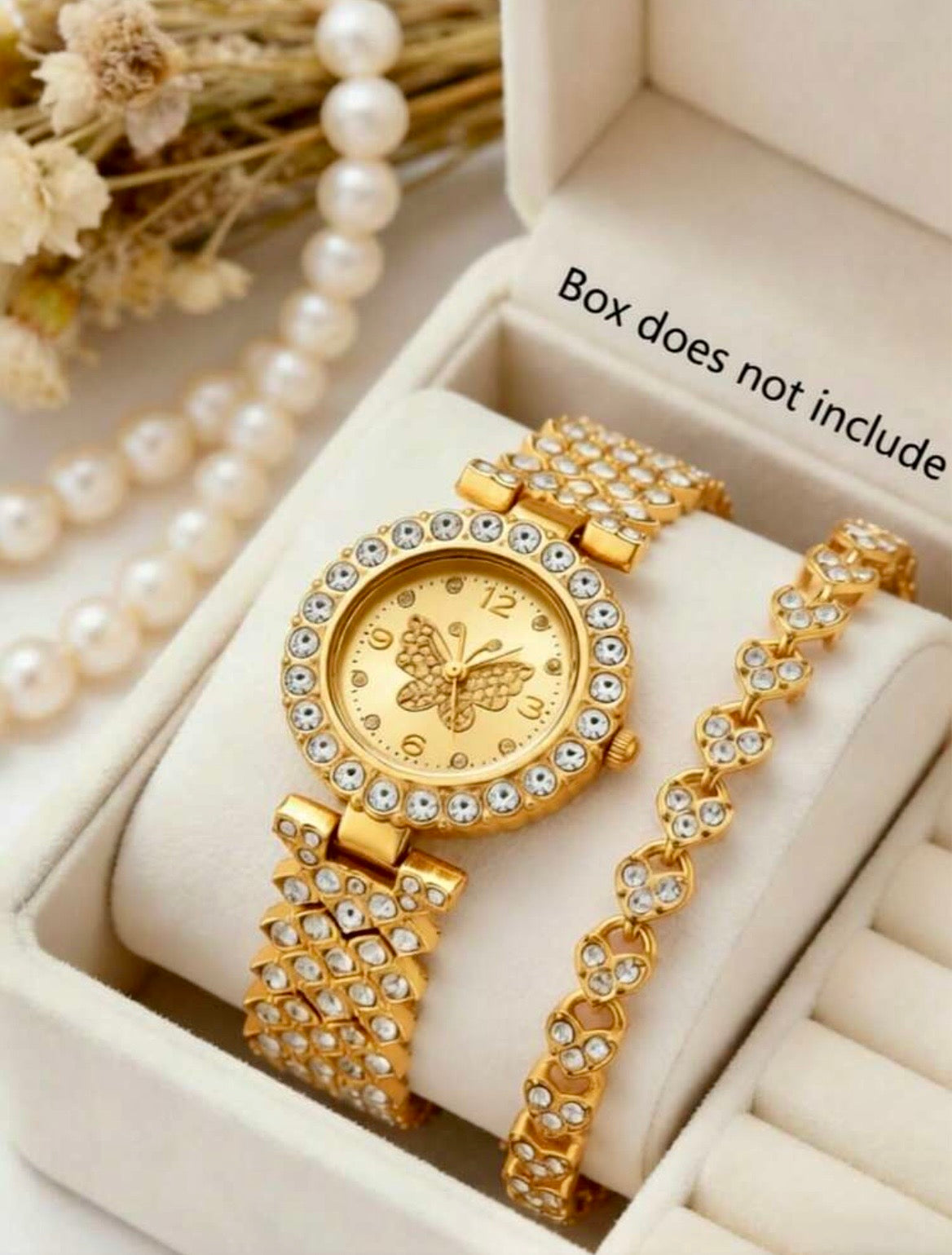 Diamanté butterfly watch & hand chain set