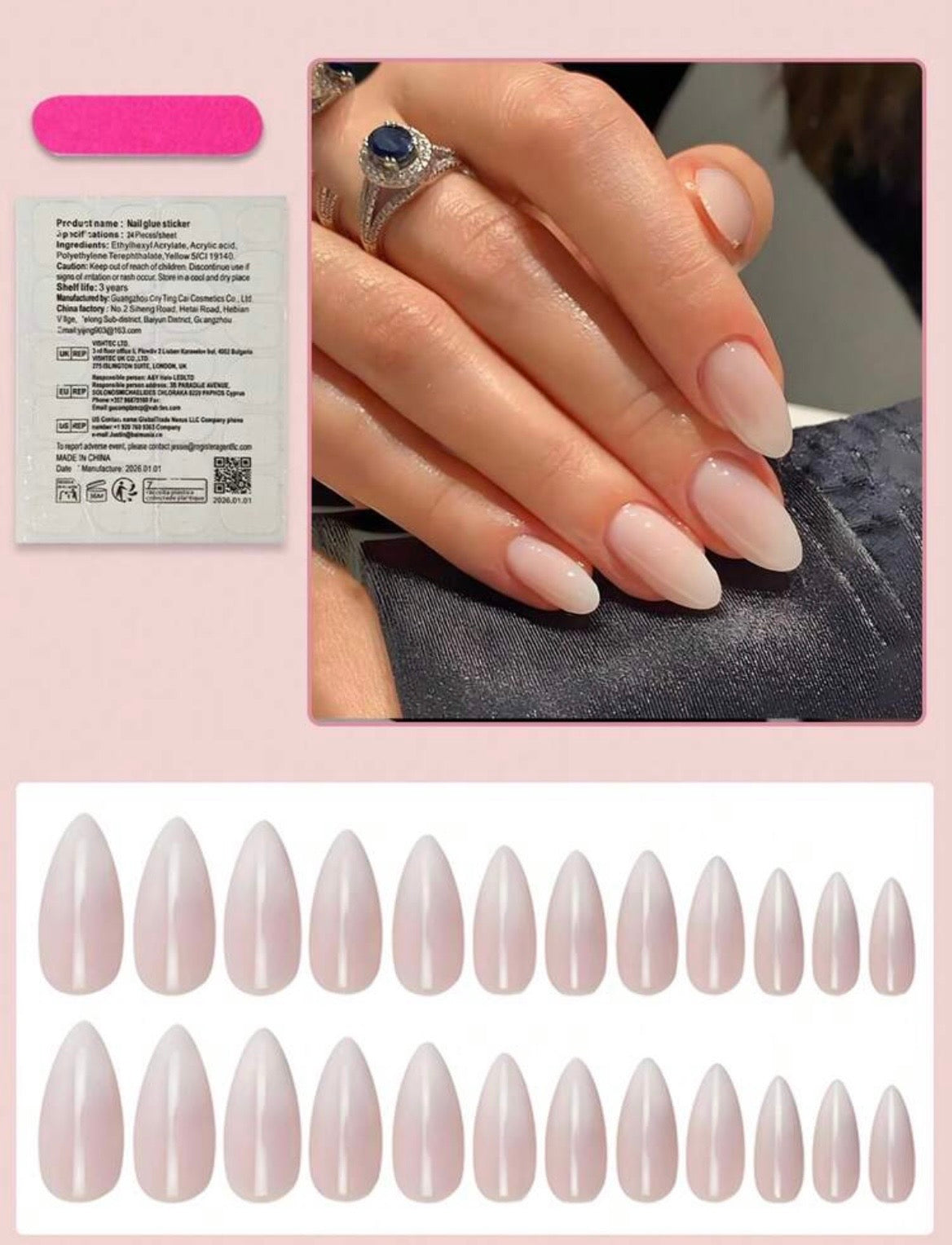 Pink & white ombré press on nails