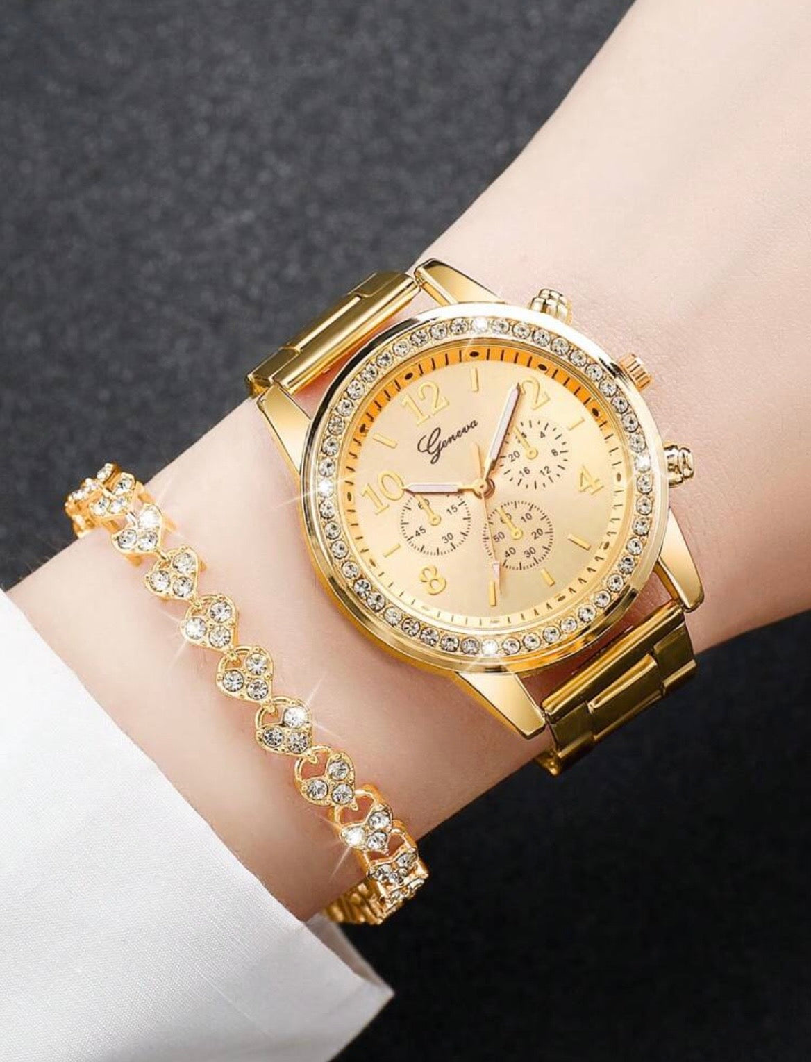 Watch & diamond bracelet set