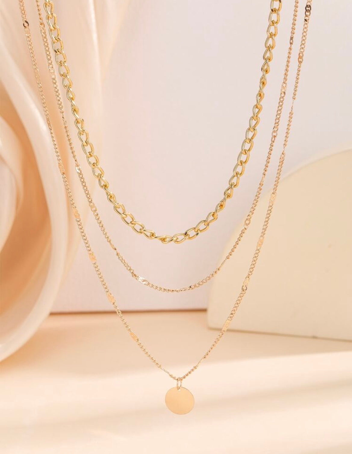 Disc charm layered necklace