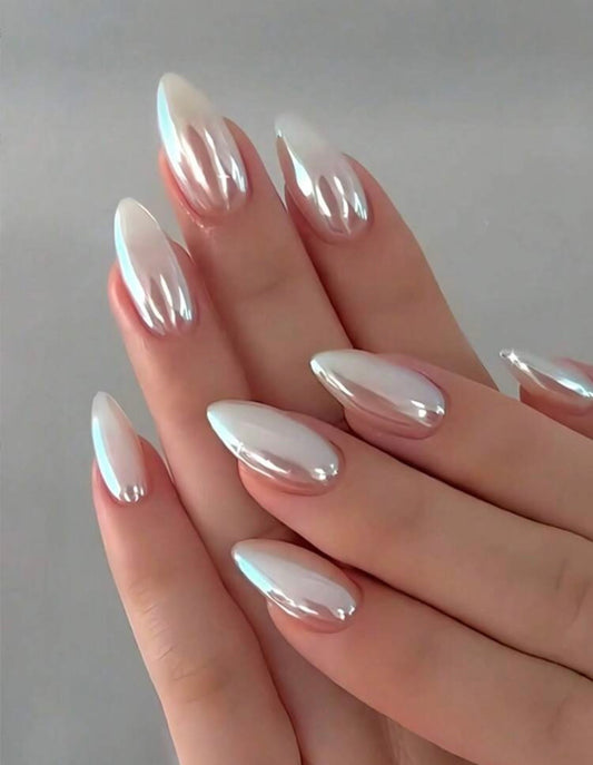 White aurora press on nails