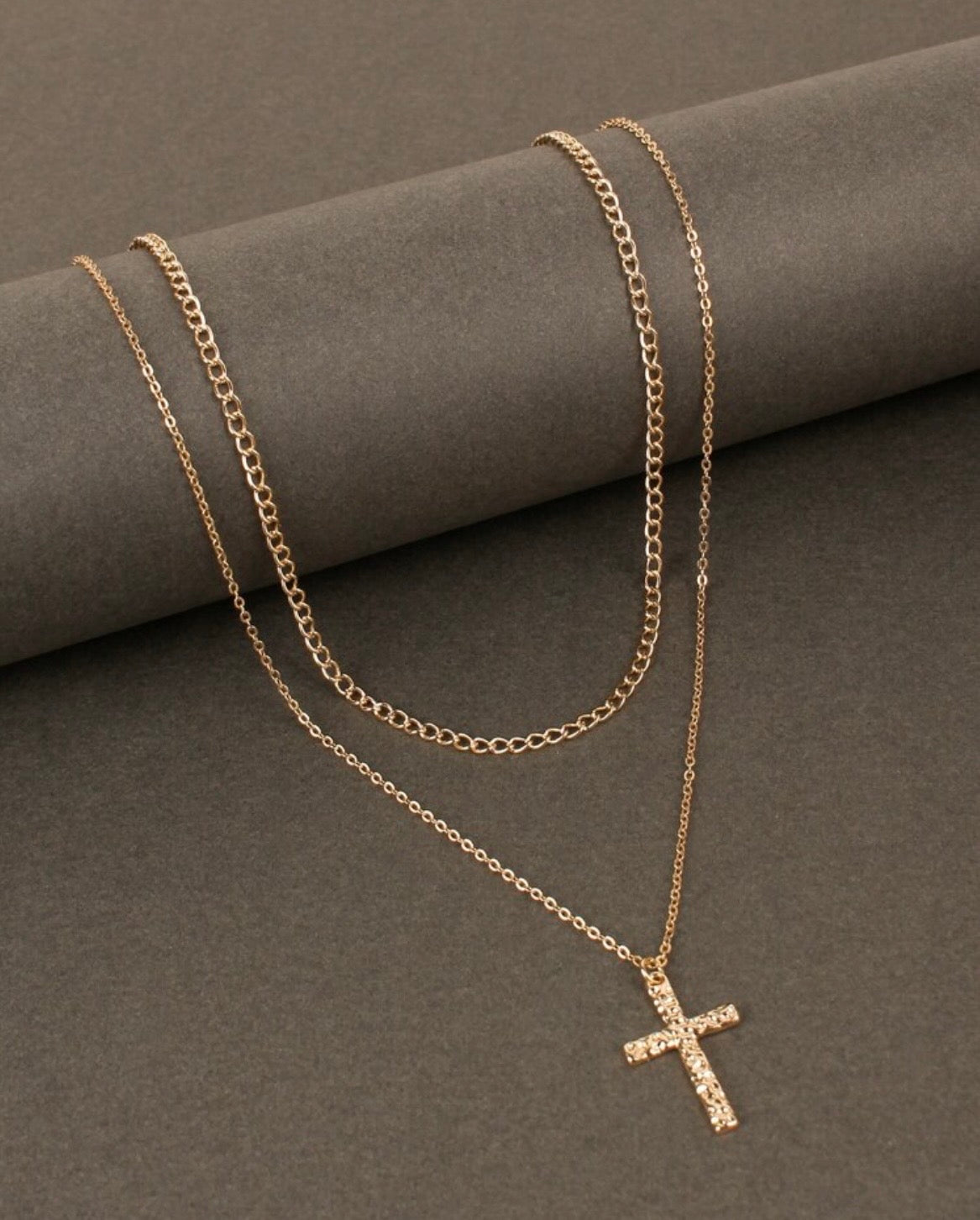 Double chain cross necklace